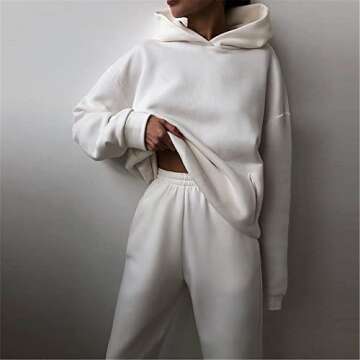 Long Sleeve Sweatsuit for Women 2PC Volleyball Sets Fashion Spring Pocket Jersey Slim Fit Hoodies Soft Solid Sweatsuit Lady White