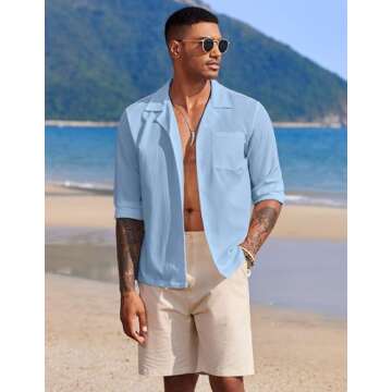 COOFANDY Mens Summer Long Sleeve Shirts Vacation Beach Shirt Moisture Wicking Resort Wear Cruise Att...