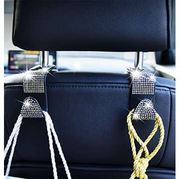 Gseigvee Crystal Bling Car Headrest Hooks for Stylish Organization