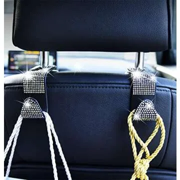 Gseigvee Crystal Bling Car Headrest Hooks for Stylish Organization