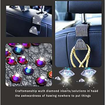 Gseigvee Crystal Bling Car Headrest Hooks for Stylish Organization