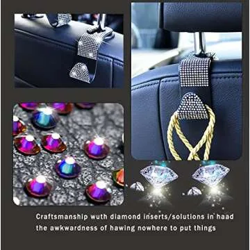 Gseigvee Crystal Bling Car Headrest Hooks for Stylish Organization