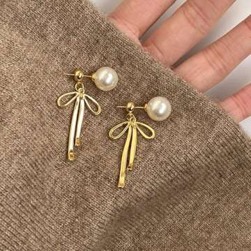 Elegant Bow Pearl Earrings for Women - 14K Gold Stylish Jewelry