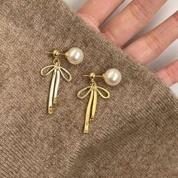 Elegant Bow Pearl Earrings for Women - 14K Gold Stylish Jewelry