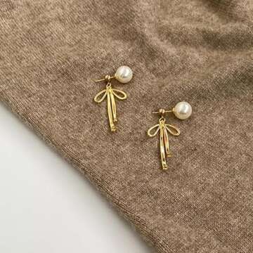 Elegant Bow Pearl Earrings for Women - 14K Gold Stylish Jewelry