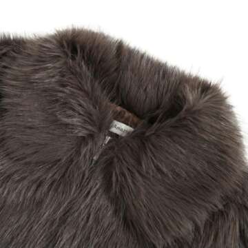 Amazhiyu Womens Faux Fur Zip-Up Cropped Jacket Long Sleeve Warm Winter Coat Coffee, Medium