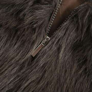 Amazhiyu Womens Faux Fur Zip-Up Cropped Jacket Long Sleeve Warm Winter Coat Coffee, Medium