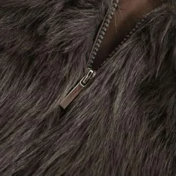 Amazhiyu Womens Faux Fur Zip-Up Cropped Jacket Long Sleeve Warm Winter Coat Coffee, Medium