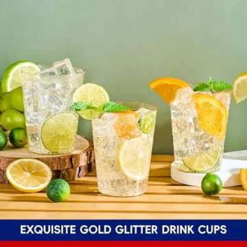 JOLLY CHEF Gold Glitter Plastic Party Cups - 100 Pack