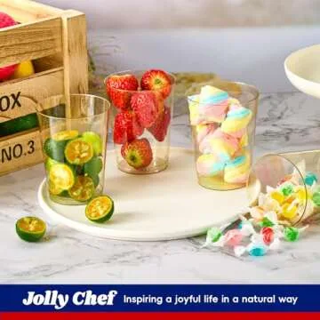 JOLLY CHEF Gold Glitter Plastic Party Cups - 100 Pack