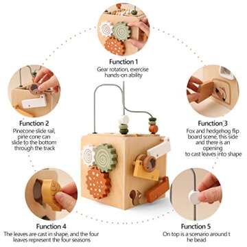 ibwaae 5 in 1 Wooden Activity Cube Play Center - Montessori Toddler Toys for Learning