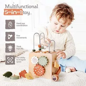 5 in 1 Wooden Activity Cube - Montessori Learning Toy for Kids
