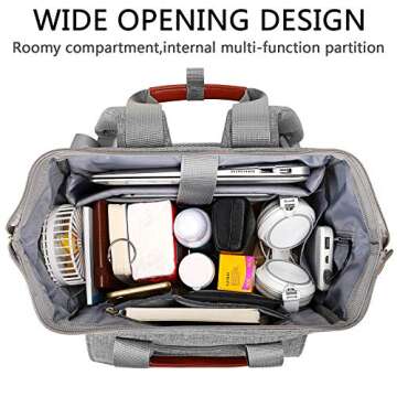 Laptop Backpack for Women, 15.6 Inch Computer Backpack Doctor Teacher Work Purse Bookbag, Wide Top Open College Water Resistant Travel Casual Shoulder Bag with USB Charging Port RFID Anti Theft