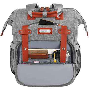 Laptop Backpack for Women, 15.6 Inch Computer Backpack Doctor Teacher Work Purse Bookbag, Wide Top Open College Water Resistant Travel Casual Shoulder Bag with USB Charging Port RFID Anti Theft