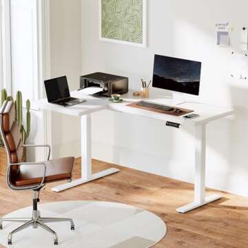 FLEXISPOT Pro Corner Desk Dual Motor L Shaped Computer Electric Standing Table Sit Stand Up Height A...