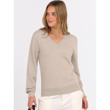 ANRABESS Women's V Neck Sweater - Classic Cozy Pullover
