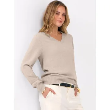 ANRABESS Women's V Neck Sweater - Classic Cozy Pullover