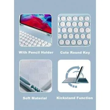 for Kindle Fire HD 10/10 Plus Tablet (13th/11th Generation, 2023/2021 Release) 10.1", Detachable Round Keys Keyboard Case with Pencil Holder ，Pink