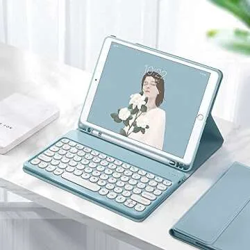 for Kindle Fire HD 10/10 Plus Tablet (13th/11th Generation, 2023/2021 Release) 10.1", Detachable Round Keys Keyboard Case with Pencil Holder ，Pink