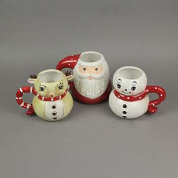 Ceramic Christmas Mugs Set - Reindeer, Santa, Snowman