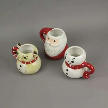 Ceramic Christmas Mugs Set - Reindeer, Santa, Snowman