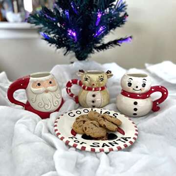 Ceramic Christmas Mugs Set - Reindeer, Santa, Snowman