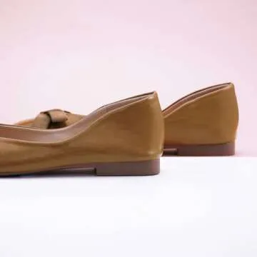 C.Paravano Women's Flats | Square Toe Flats | Ballet Flats for Women | Brown Flat Shoes | Soft Leather Shoes | Comfortable Casual Dressy Shoes (Size 8.5,Brown)