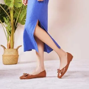 C.Paravano Women's Flats | Square Toe Flats | Ballet Flats for Women | Brown Flat Shoes | Soft Leather Shoes | Comfortable Casual Dressy Shoes (Size 8.5,Brown)