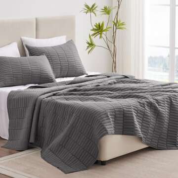EXQ Home Quilt Set Full/Queen Size Grey 3 Piece,Lightweight Soft Coverlet Modern Style Stitched Quil...