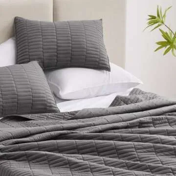 EXQ Home Quilt Set Full/Queen Size Grey 3 Piece,Lightweight Soft Coverlet Modern Style Stitched Quilt Pattern Bedspread Set for All Season(1 Quilt,2 Pillow Shams)