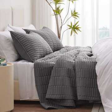 EXQ Home Quilt Set Full/Queen Size Grey 3 Piece,Lightweight Soft Coverlet Modern Style Stitched Quilt Pattern Bedspread Set for All Season(1 Quilt,2 Pillow Shams)