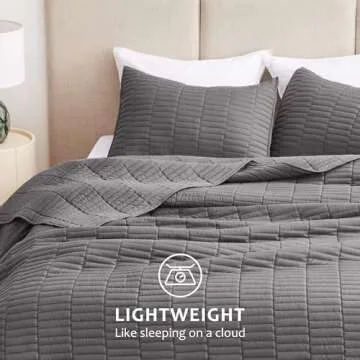 EXQ Home Quilt Set Full/Queen Size Grey 3 Piece,Lightweight Soft Coverlet Modern Style Stitched Quilt Pattern Bedspread Set for All Season(1 Quilt,2 Pillow Shams)
