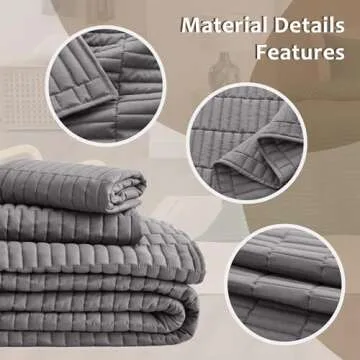 EXQ Home Quilt Set Full/Queen Size Grey 3 Piece,Lightweight Soft Coverlet Modern Style Stitched Quilt Pattern Bedspread Set for All Season(1 Quilt,2 Pillow Shams)
