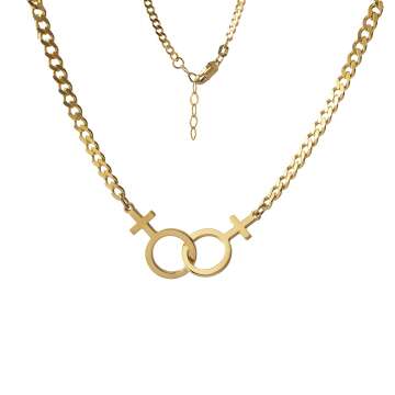 Double Venus Lesbian Necklace in Silver & Gold