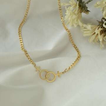 Double Venus Lesbian Necklace in Silver & Gold