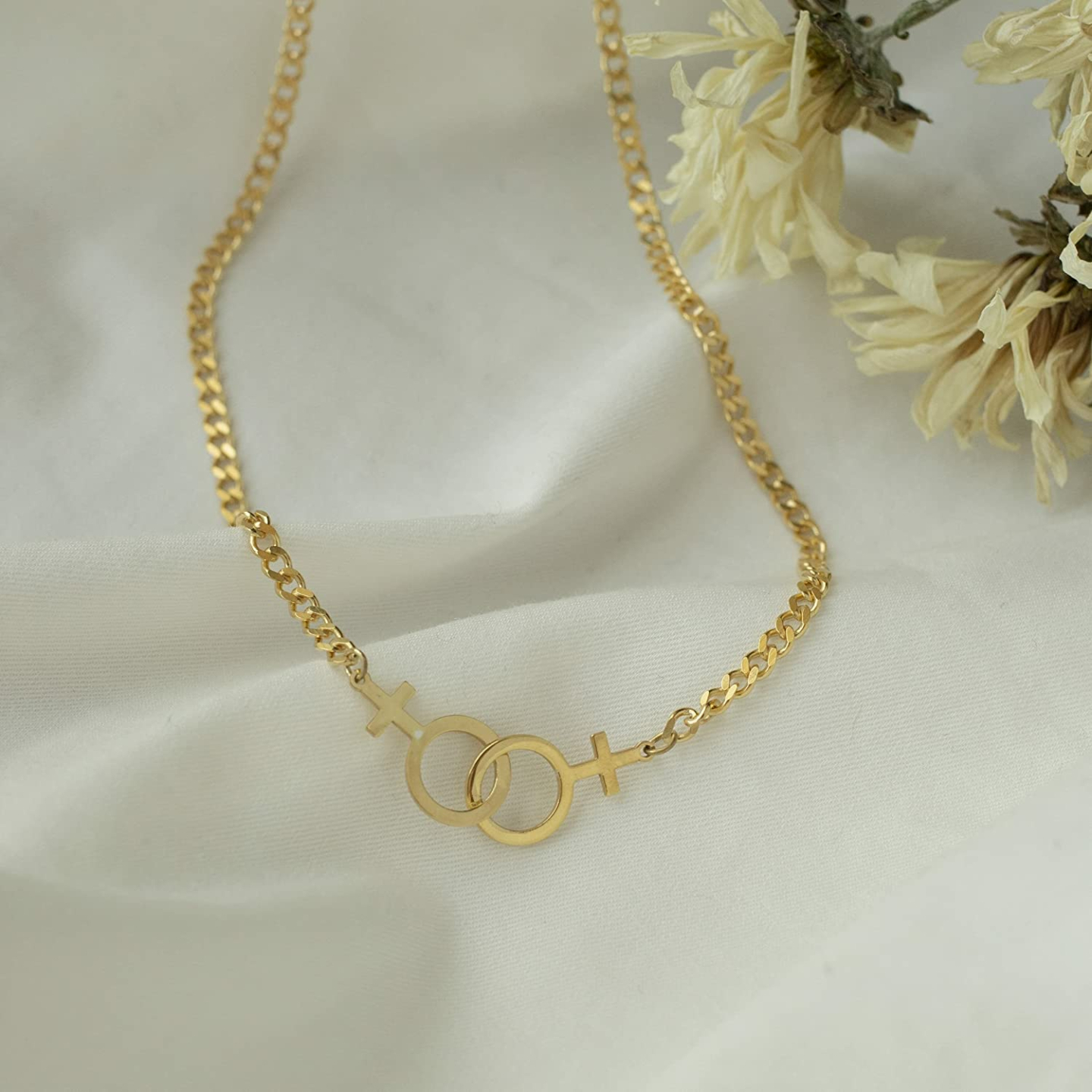 Double Venus Lesbian Necklace in Silver & Gold