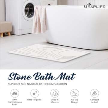 Graplife - Stone Bath Mat, Diatomaceous Earth Shower Mat, Non-Slip Super Absorbent Quick Drying Bath...