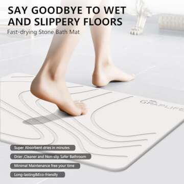 Graplife - Stone Bath Mat, Diatomaceous Earth Shower Mat, Non-Slip Super Absorbent Quick Drying Bathroom Floor Mats, Natural, Easy to Clean (23.6 x 15.35 LightWhite)
