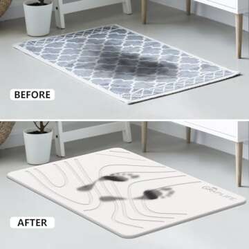 Graplife - Stone Bath Mat, Diatomaceous Earth Shower Mat, Non-Slip Super Absorbent Quick Drying Bathroom Floor Mats, Natural, Easy to Clean (23.6 x 15.35 LightWhite)