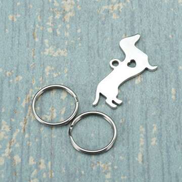 HOUSWEETY 1pc Stainless Steel Dachshund Pendant Keychains Key Rings Pets Jewelry Women Charms Gift 3...