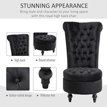 HOMCOM Retro Chesterfield Chair with Thick Padding and Wood Legs