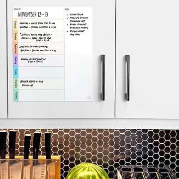 M.C. Squares Dry Erase Weekly Meal & Task Planners | Erasable White Board Cling to Stainless Steel Fridge, Glass, Cabinet | Home, Office, School | with Wet Erase Marker | 10” x 11” 2-Pack | USA Made