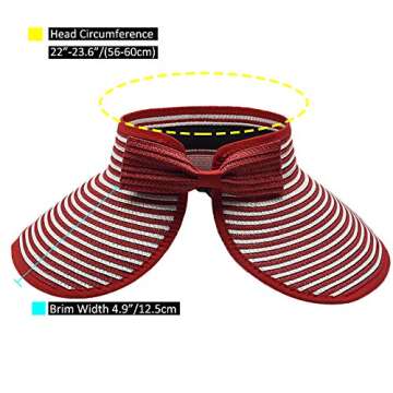 Women Sun Visors Foldable Straw Hats Summer Beach Packable Hat Floppy Wide Brim Cap Big Heads Sombrero De Playa para Mujer UPF 50+ Beige+Red