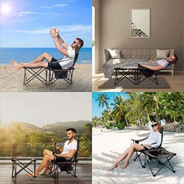 XGEAR 2 in 1 Folding Camping Chair Portable Lounge Chair with Detachable Table for Camping Fishing Beach and Picnics (Grey)