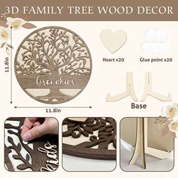 Christmas Grandma Gifts from Grandkids, Personalized Grandma Gifts, 3D Family Name Tree with 20 Heart Tags, Thanksgiving Gift for Grandparents Grandma Grandpa