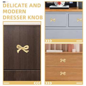 DOITOOL Brass Bow Shape Cabinets Knobs: Gold Drawer Pulls Decorative Bow Knobs Cupboard Pull Handles for Home Kitchen Cabinet Hardware Cupboard Dresser Wardrobe and Drawer Pulls - 2 Pack
