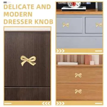 DOITOOL Brass Bow Shape Cabinets Knobs: Gold Drawer Pulls Decorative Bow Knobs Cupboard Pull Handles for Home Kitchen Cabinet Hardware Cupboard Dresser Wardrobe and Drawer Pulls - 2 Pack