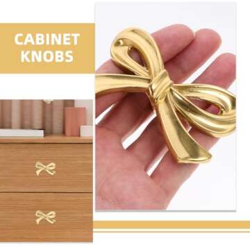 DOITOOL Brass Bow Shape Cabinets Knobs: Gold Drawer Pulls Decorative Bow Knobs Cupboard Pull Handles for Home Kitchen Cabinet Hardware Cupboard Dresser Wardrobe and Drawer Pulls - 2 Pack