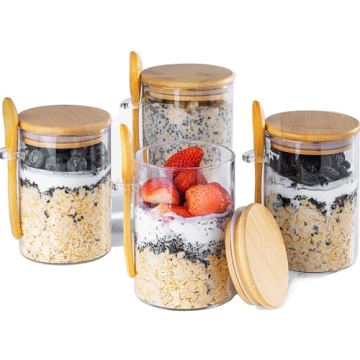 MHDCLY Overnight Oats Containers with Lids - 16oz Glass Jars for Meal Prep