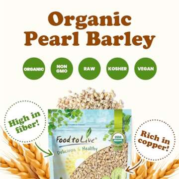 Food to Live Organic Pearl Barley, 1 Pound – Non-GMO, Polished Unhulled Barley, Kosher, Vegan, Bulk. Cooks Faster than Hulled Barley. Rich in Fiber, Selenium. Great for Hot Cereal, Salads, Stews